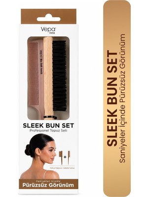 Vepa Sleek Bun Set, Profesyonel Topuz Fırçası, Krepe Tarak
