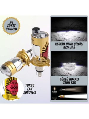 Caralp H4 Lazer Mercekli Ufuk Çizgili Far Ampulü Otomobil Araç Motosiklet Uyumlu Profesyonel Mini Projektör LED Beyaz LED Xenon Lamba Şimşek Etkili Uzun Kısa 2 Adet 40W 12/24V