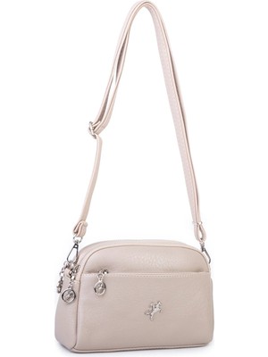 Nas Bag Kadın Günlük Sade Şık Çok Gözlü Çapraz Çanta (23X14 Cm) Kum Victoria