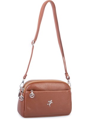 Nas Bag Kadın Günlük Sade Şık Çok Gözlü Çapraz Çanta (23X14 Cm) Taba Victoria