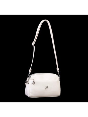 Nas Bag Kadın Günlük Sade Şık Çok Gözlü Çapraz Çanta (23X14 Cm) Krem Lopez