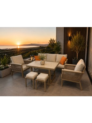 Kanyon Metal Bahçe Balkon Teras Koltuk Takımı 3+1+1+Masa+2 Adet Puf