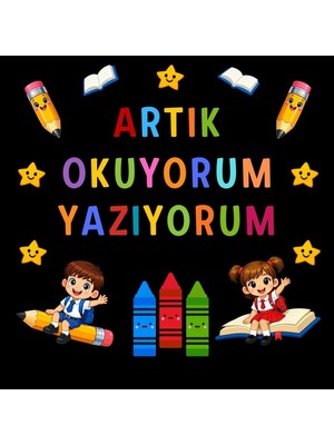 Ti Play Okuma Bayramı (Artık Okuyorum Yazıyorum) Temalı Renkli Okul Panosu Figür Seti | Hazır Kesim Sınıf Süsü 01