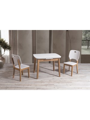 Edsy Home Suna Modern Tasarımlı MDF Malzemeden Yapılmış Açılır Masa Takımı 4 Sandalyeli Krem Renk