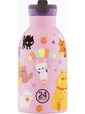 24 Bottles Meow Friends Pembe Paslanmaz Çelik Termos 330 ml Hafif ve Dayanıklı Yapı