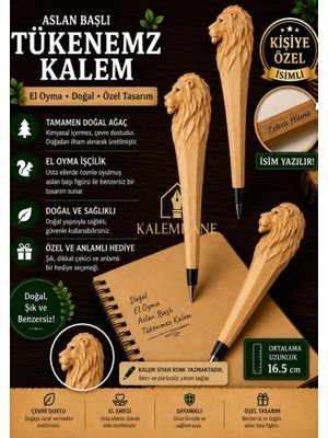 Kalemhane Kişiye Özel El Oyma Işçilik Özel Yapım Tükenmez Kalem Aslan Figürlü
