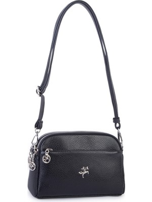 Nas Bag Kadın Günlük Sade Şık Çok Gözlü Çapraz Çanta (23X14 Cm) Siyah Lopez