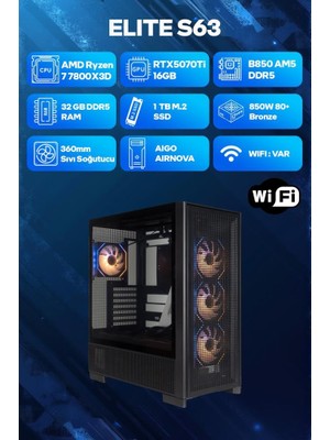 Game Garaj Elite S63 Amd R7 7800X3D 32GB Ram 1tb SSD RTX5070TI 360MM Sıvı Soğt Freedos Oyuncu Oem Paket
