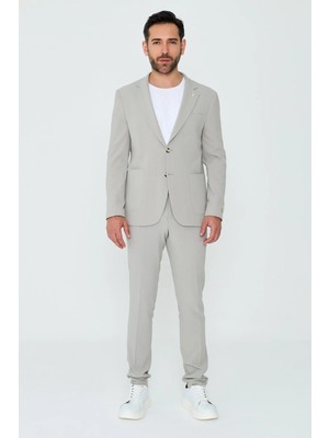 White Stone Açık Gri Mono Yaka Drop 6 Regular Fit Spor Takım Elbise