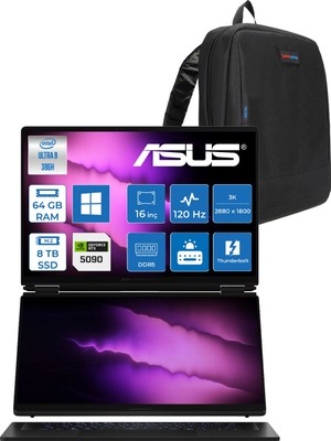 Asus Rog Zephyrus Duo (2026) Intel Core Ultra 9 386H 64GB Ddr5 8tb Windows 11 Home Geforce Rtx 5090 24GB Çift Ekran 16" Dokunmatik 3k (2880 x 1800) OLED 120Hz 0.2ms GX651AXSR051WH05 + Zetta Çanta