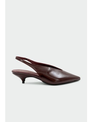 Laminta Jemy Sivri Burun Hakiki Deri Kadın Bordo Topuklu Ayakkabı