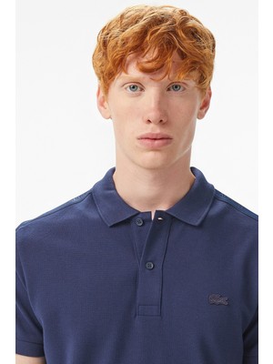 Lacoste Men's Regular Fit  Polo T-Shirt Erkek Şerit Detaylı Polo Yaka Tişört Lacivert