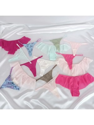Bonbon Kadın Çeyizlik Ve Bohçalık 10'lu Paket Karışık Renk Hipster String Tanga Checky Brazilian Külot BB2472