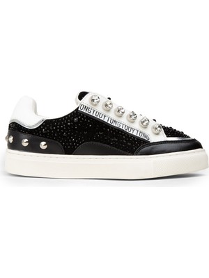 Deery Kadın Hakiki Süet Siyah Taş Detaylı Sneaker - 26273ZSYHC01