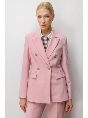 Ekol Kadın Kruvaze Yaka Kapak Cepli Ceket 1006 Pembe