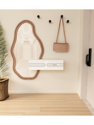 Morepp Oslo 70CM Duvara Monte Tek Kapaklı Raflı Modern Dresuar Beyaz-Gümüş