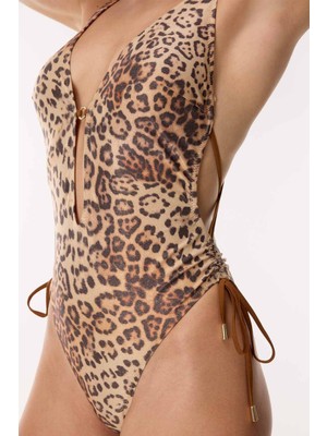 Ayyıldız 6207 Simli Leopar Desenli Büzgülü Mayokini