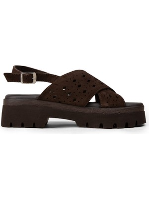 Deery Kadın Hakiki Süet Kahverengi Sandalet - 22302ZKHVC01