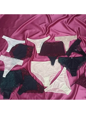 Bonbon Kadın Çeyizlik Ve Bohçalık 10'lu Paket Karışık Renk Hipster String Tanga Checky Brazilian Külot BB2471