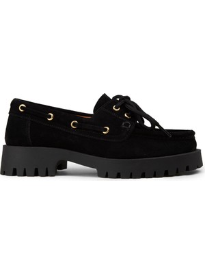 Deery Kadın Hakiki Süet Siyah Marin Loafer - 02036ZSYHC01