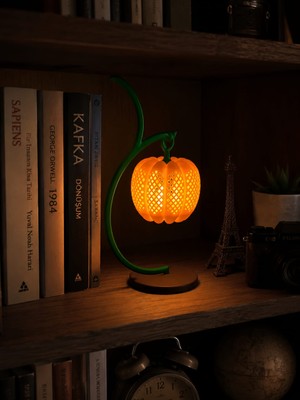 Çolak Balkabağı Tealight Mumluk | Masa Lambası | Fener | Pilli LED Işık | 22 cm |