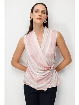 Ekol Kadın Beli Tokalı Desenli Bluz 2012 Pembe