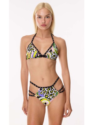 Ayyıldız 6618 Sarı Lila Desenli Üçgen Bikini Takımı