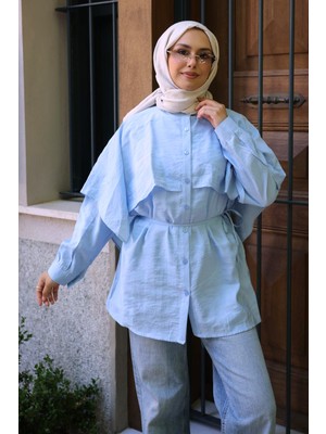 İmaj Butik Bebe Mavi Pelerinli Hakim Yaka Ip Bağlamalı Gömlek