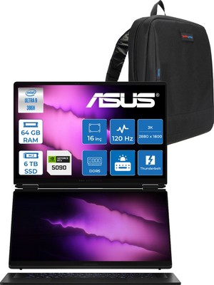 Asus Rog Zephyrus Duo (2026) Intel Core Ultra 9 386H 64GB Ddr5 6tb Freedos Geforce Rtx 5090 24GB Çift Ekran 16" Dokunmatik 3k (2880 x 1800) OLED 120Hz 0.2ms GX651AXSR051WF04 + Zetta Çanta