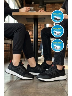 Walkway Motano G Siyah-Beyaz Fileli Hafif Esnek Unisex Spor Ayakkabı