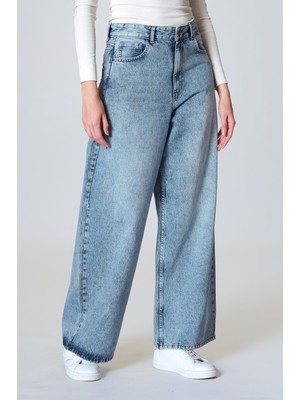 Twister Skater 9439-14 Ice Blue Yüksek Bel Kadın Baggy Pantolon Mavi