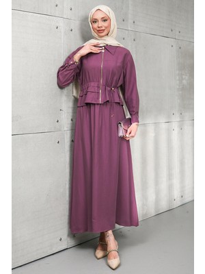 İmaj Butik Mürdüm Fermuarlı Ceket Etekli Takım