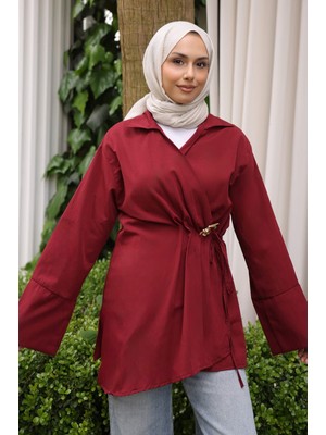 İmaj Butik Bordo Ön Bağlamalı Bronş Detaylı Kimono