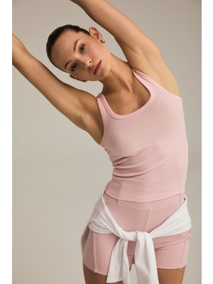 Urban Beat Roxana Kadın Fitilli Görünümlü Slim Fit Vücuda Oturan Havuz Yakalı Pamuklu Koyu Pembe Atlet