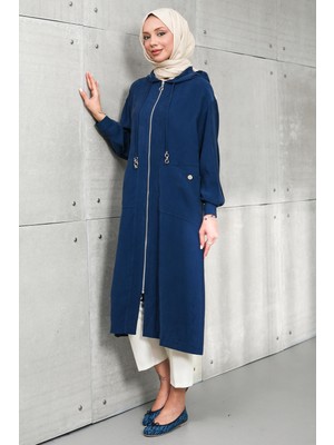 İmaj Butik Lacivert Fermuarlı Kapüşonlu Kap