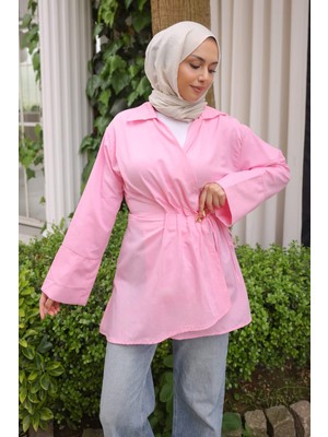 İmaj Butik Pembe Ön Bağlamalı Bronş Detaylı Kimono
