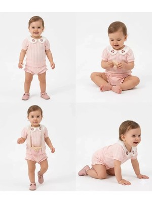 Bemy Store 3/12 Ay Çiçekli Yaka Jakar Kumaş Şortlu Bebek Takımı
