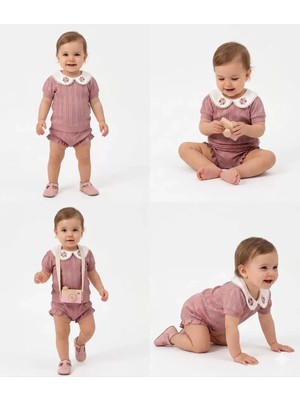 Bemy Store 3/12 Ay Çiçekli Yaka Jakar Kumaş Şortlu Bebek Takımı