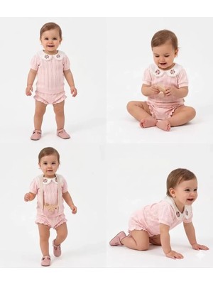 Bemy Store 3/12 Ay Çiçekli Yaka Jakar Kumaş Şortlu Bebek Takımı