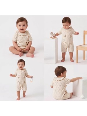 Bemy Store 3/12 Ay Yakalı Fiyonklu Jakar Kumaş Bebek Tulumu