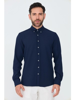 White Stone Lacivert Dynamic Fit Uzun Kollu Erkek Gömlek