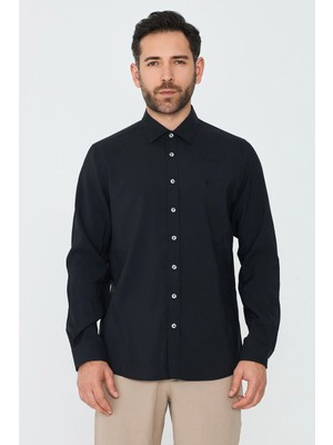White Stone Siyah Dynamic Fit Erkek Uzun Kollu Gömlek