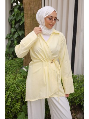 İmaj Butik Sarı Ön Bağlamalı Bronş Detaylı Kimono
