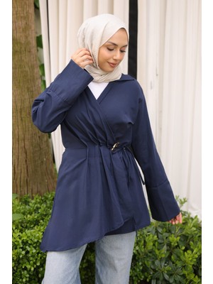 İmaj Butik Lacivert Ön Bağlamalı Bronş Detaylı Kimono