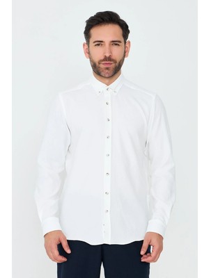 White Stone Beyaz Dynamic Fit Erkek Uzun Kollu Gömlek