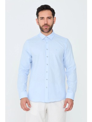 White Stone Mavi %100 Pamuk Regular Fit Erkek Uzun Kollu Gömlek