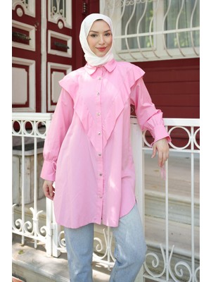 İmaj Butik Pembe Ön Detaylı Kol Bağlamalı Tunik