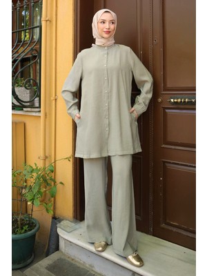 İmaj Butik Haki Düğmeli Tunik Pantolonlu Takım
