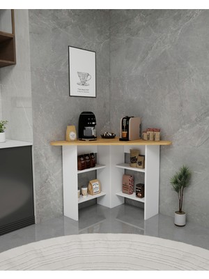 Empressco Arnetti Corner Kahve Köşesi Çok Amaçlı Raflı Mutfak Masası Safirmeşe Beyaz - Fiyatı, Yorumları