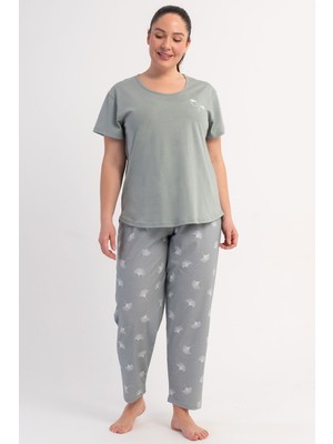 Vienetta Pamuklu Kadın Büyük Beden Kısa Kol Pijama Takım, 601049